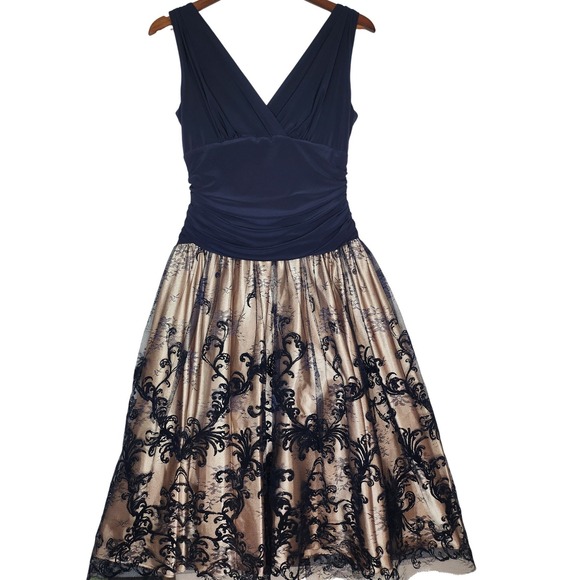 J.R. Nites by Carol Lin Dresses & Skirts - J.R. Nites by Carol‎ Lin Fit & Flare Royal Blue / Champagne Lace Skirt Dress 6